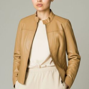 🌹Genuine Leather Tan Jacket DD Collection sz 8 see measurements